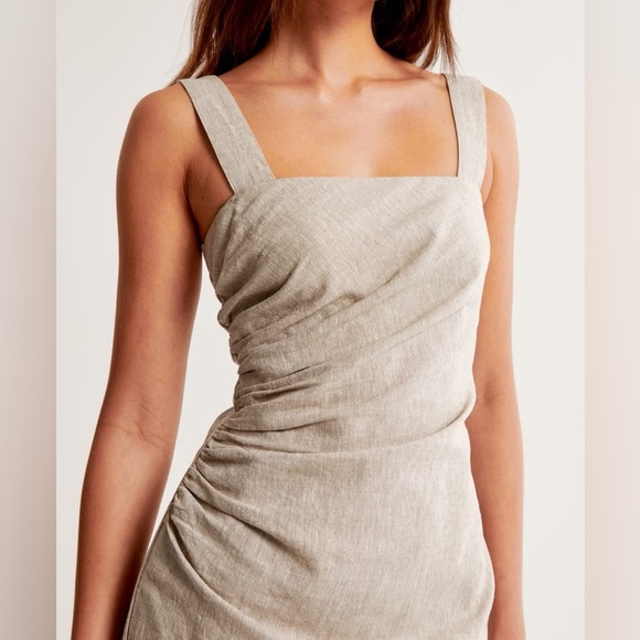 Abercrombie & Fitch Beige Linen-Blend Ruched Mini Dress - Picture 2 of 9